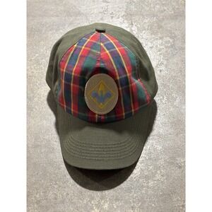 Vintage Boy Scouts of America Webelos Olive Green Plaid Patch Adjustable Hat S/M